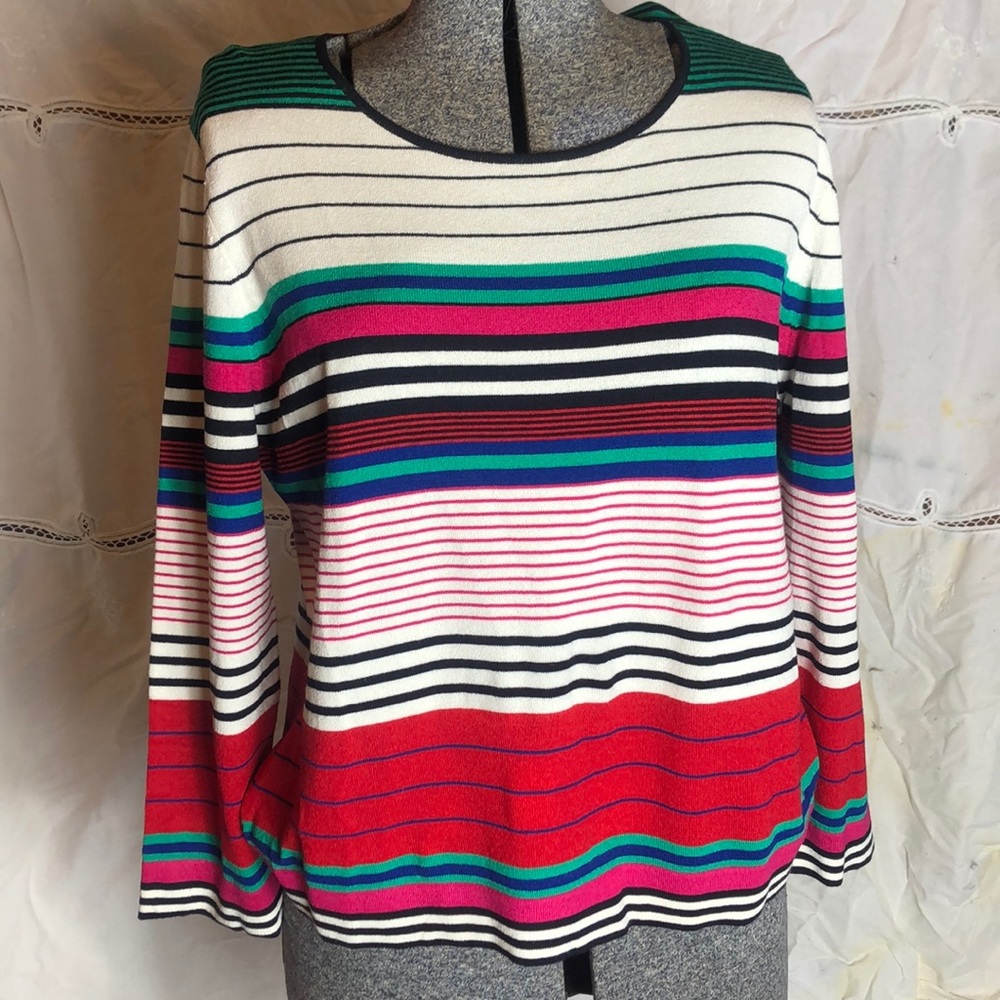 Jones New York Striped Sweater Lightweight Knit